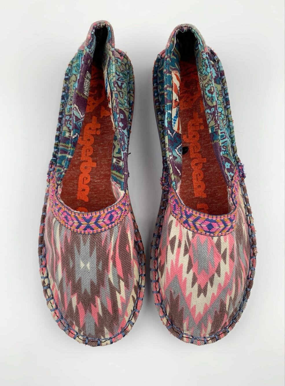 Tigerbear Republik Slip On Flats Boho Colorful Printed Canvas Shoes Women's 6.5